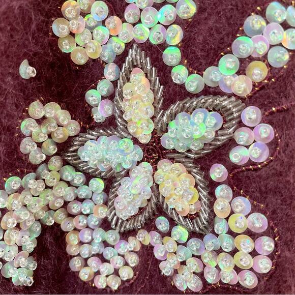 Vintage Angora Cardigan Sweater Oversized Knit w/ Beaded Sequins Women's Small - Picture 4 of 9